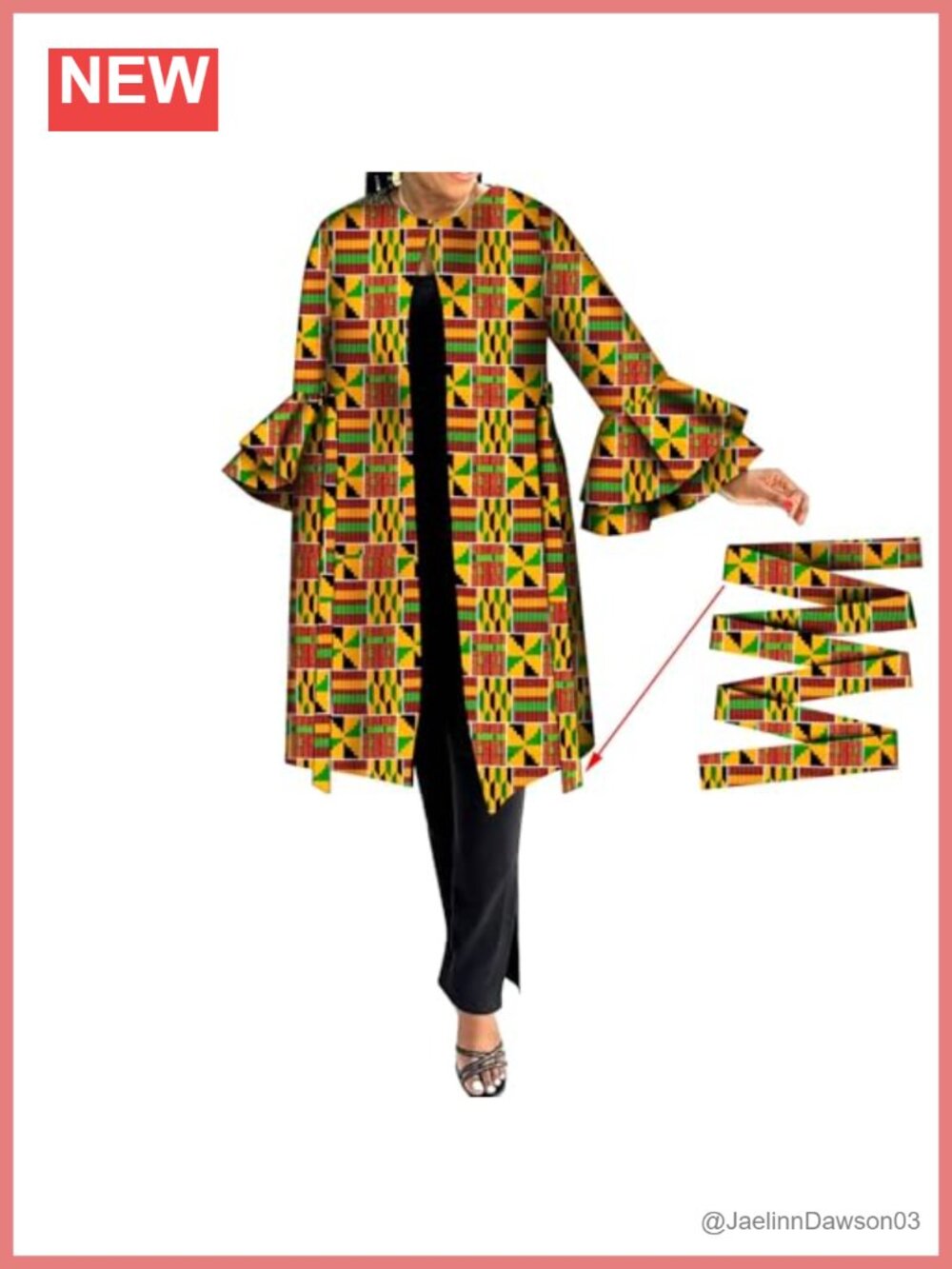 Handmade African Wax Cotton Ankara Jacket Detachable Belt Butterfly Sleeve